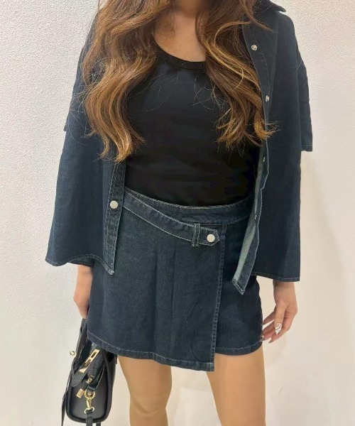 LETee(レティー)の「デニムサマージャケット&ラップスカート風ショートパンツ(セットアップ・レディース・ブルー/サックスブルー・FREE)」の12枚目の写真