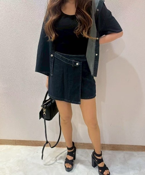 LETee(レティー)の「デニムサマージャケット&ラップスカート風ショートパンツ(セットアップ・レディース・ブルー/サックスブルー・FREE)」の13枚目の写真