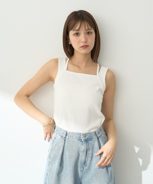 earth music&ecology（アースミュージックアンドエコロジー）の「レイヤードカットタンクトップ（タンクトップ・レディース・オフホワイト/ブルー/ブラック/ライトグレー・S/M）」の6枚目の写真