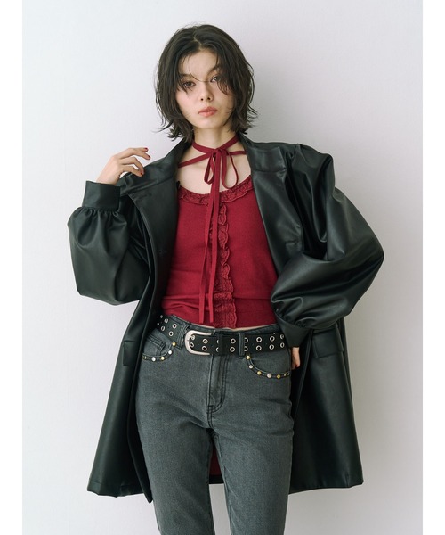 フェイクレザーAラインジャケット（その他アウター）｜jouetie