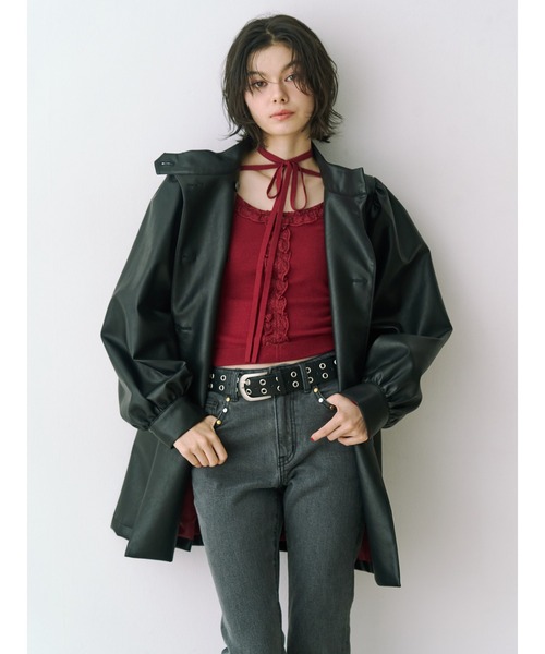 フェイクレザーAラインジャケット（その他アウター）｜jouetie