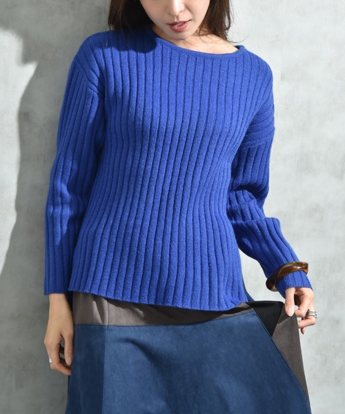 INTERPLANET（インタープラネット）の「７Ｇ　ワイドリブプルオーバー（ニット/セーター・レディース・オレンジ/ブルー/グレー/ブラック・LARGE/MEDIUM）」の4枚目の写真