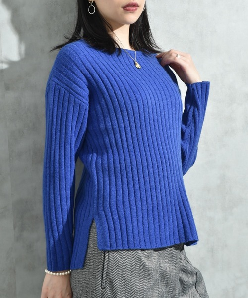 INTERPLANET（インタープラネット）の「７Ｇ　ワイドリブプルオーバー（ニット/セーター・レディース・オレンジ/ブルー/グレー/ブラック・LARGE/MEDIUM）」の20枚目の写真