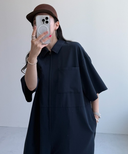 ハーフスリーブオールインワン セール】half sleeve zip all in one / ハーフスリーブジップ