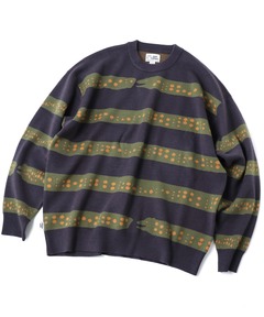 ジャガードニット ウツボーダー クルーネック