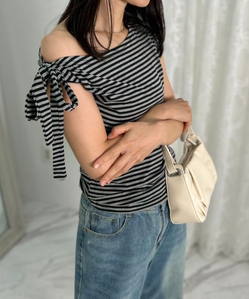 mebole(メボレ)の「リボンボーダーワンショルダー(Tシャツ/カットソー・レディース・グレー・FREE)」の19枚目の写真