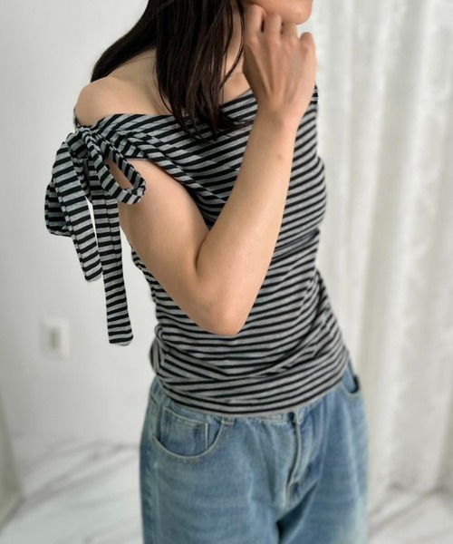 mebole(メボレ)の「リボンボーダーワンショルダー(Tシャツ/カットソー・レディース・グレー・FREE)」の10枚目の写真