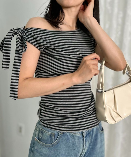 mebole(メボレ)の「リボンボーダーワンショルダー(Tシャツ/カットソー・レディース・グレー・FREE)」の18枚目の写真