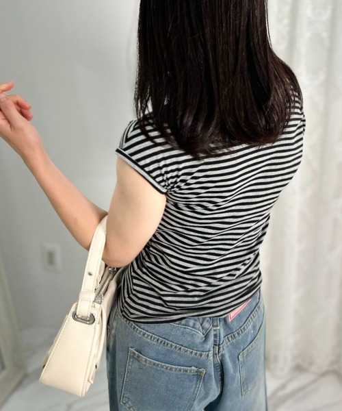mebole(メボレ)の「リボンボーダーワンショルダー(Tシャツ/カットソー・レディース・グレー・FREE)」の6枚目の写真