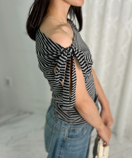 mebole(メボレ)の「リボンボーダーワンショルダー(Tシャツ/カットソー・レディース・グレー・FREE)」の11枚目の写真