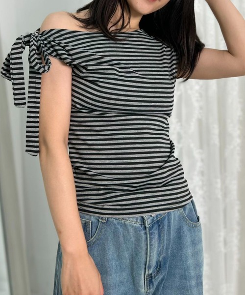 mebole(メボレ)の「リボンボーダーワンショルダー(Tシャツ/カットソー・レディース・グレー・FREE)」の17枚目の写真