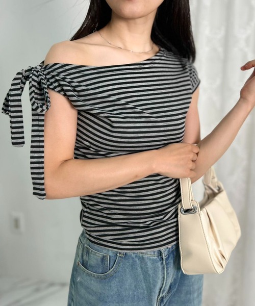 mebole(メボレ)の「リボンボーダーワンショルダー(Tシャツ/カットソー・レディース・グレー・FREE)」の20枚目の写真