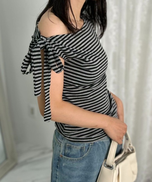 mebole(メボレ)の「リボンボーダーワンショルダー(Tシャツ/カットソー・レディース・グレー・FREE)」の21枚目の写真