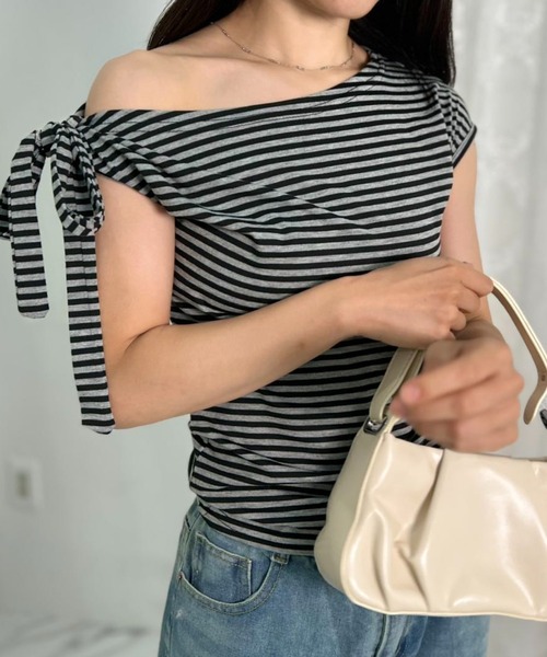 mebole(メボレ)の「リボンボーダーワンショルダー(Tシャツ/カットソー・レディース・グレー・FREE)」の22枚目の写真