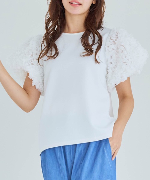 tシャツ 袖バルーンフラワー オーバーTシャツ レディース セール】袖バルーンフラワー オーバーTシャツ（Tシャツ