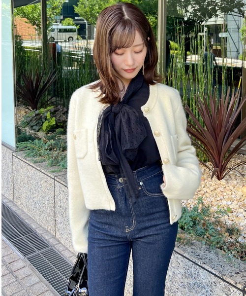 SNIDEL(スナイデル)の「フォックスニットジャケット(ノーカラージャケット・レディース・ライトグレー/イエロー/ブラウン/ライトブルー・F)」の22枚目の写真