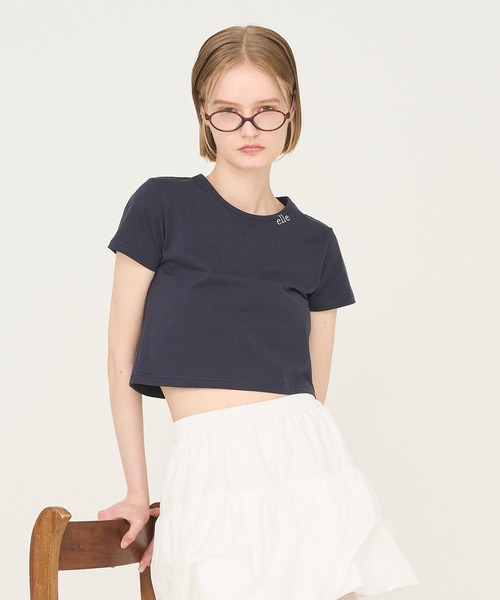 tシャツ 「Nora Lily」「elle」Mini Logo Embroidered Tee レディース セール】【Nora Lily】「elle」Mini Logo Embroidered Tee（T