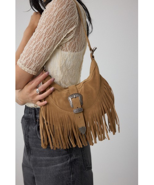 フリンジ付きベージュスエードショルダーバッグ miniministore（ミニミニストア） ショルダーバッグ バッグ フリンジ