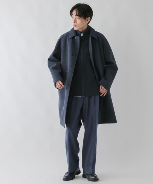 GLOBAL WORK（グローバルワーク）の「ウーリーテック/防風スマートロングコート/451156（ステンカラーコート・メンズ・ネイビー/ブラック・LARGE/SMALL/MEDIUM）」の19枚目の写真