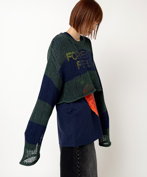 RNA(アールエヌエー)の「K2722 ワイドボーダーメッシュプルオーバー(ニット/セーター・レディース・グリーン/ブラウン/ブラック×ホワイト・MEDIUM)」の16枚目の写真