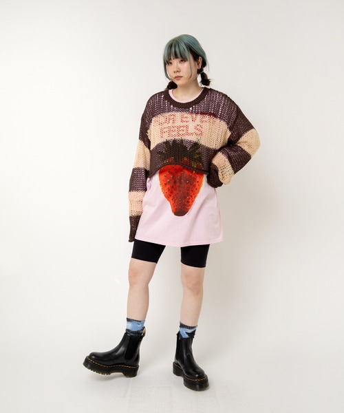 RNA(アールエヌエー)の「K2722 ワイドボーダーメッシュプルオーバー(ニット/セーター・レディース・グリーン/ブラウン/ブラック×ホワイト・MEDIUM)」の18枚目の写真