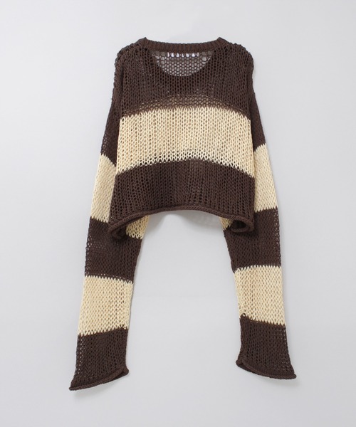 RNA(アールエヌエー)の「K2722 ワイドボーダーメッシュプルオーバー(ニット/セーター・レディース・グリーン/ブラウン/ブラック×ホワイト・MEDIUM)」の14枚目の写真