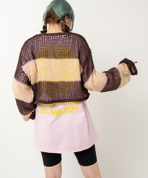 RNA(アールエヌエー)の「K2722 ワイドボーダーメッシュプルオーバー(ニット/セーター・レディース・グリーン/ブラウン/ブラック×ホワイト・MEDIUM)」の13枚目の写真