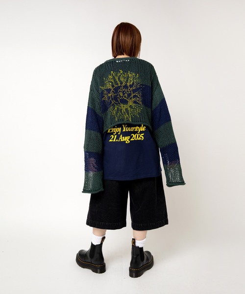 RNA(アールエヌエー)の「K2722 ワイドボーダーメッシュプルオーバー(ニット/セーター・レディース・グリーン/ブラウン/ブラック×ホワイト・MEDIUM)」の8枚目の写真