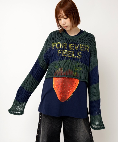 RNA(アールエヌエー)の「K2722 ワイドボーダーメッシュプルオーバー(ニット/セーター・レディース・グリーン/ブラウン/ブラック×ホワイト・MEDIUM)」の22枚目の写真