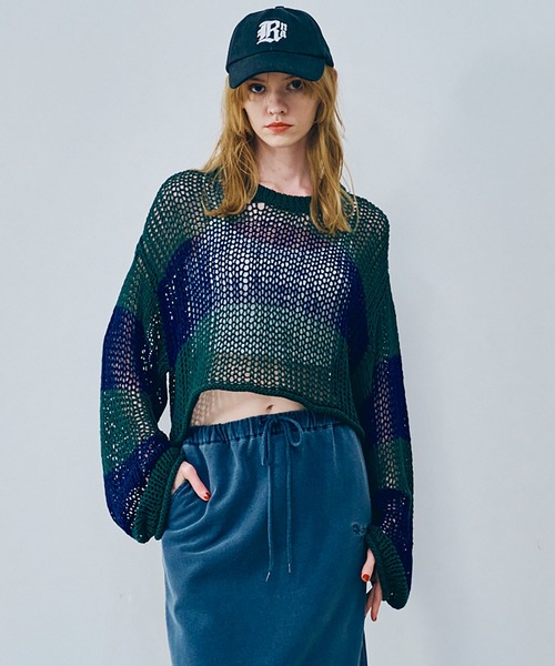 RNA(アールエヌエー)の「K2722 ワイドボーダーメッシュプルオーバー(ニット/セーター・レディース・グリーン/ブラウン/ブラック×ホワイト・MEDIUM)」の21枚目の写真