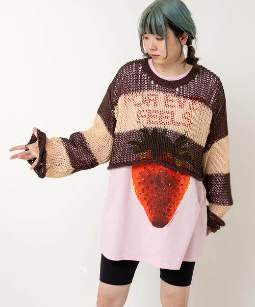 RNA(アールエヌエー)の「K2722 ワイドボーダーメッシュプルオーバー(ニット/セーター・レディース・グリーン/ブラウン/ブラック×ホワイト・MEDIUM)」の20枚目の写真