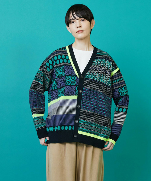 FRAPBOIS（フラボア）の「ミックスクロア カーディガン（カーディガン/ボレロ・レディース・ブラック/ベージュ・1/2）」の2枚目の写真