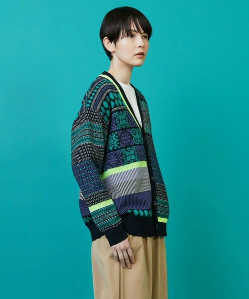 FRAPBOIS（フラボア）の「ミックスクロア カーディガン（カーディガン/ボレロ・レディース・ブラック/ベージュ・1/2）」の10枚目の写真