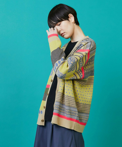 FRAPBOIS（フラボア）の「ミックスクロア カーディガン（カーディガン/ボレロ・レディース・ブラック/ベージュ・1/2）」の21枚目の写真