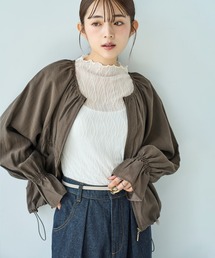 ブラウン ショート丈　半袖　ブルゾン ハンチ hunch シアーショートブルゾン （ブラウン