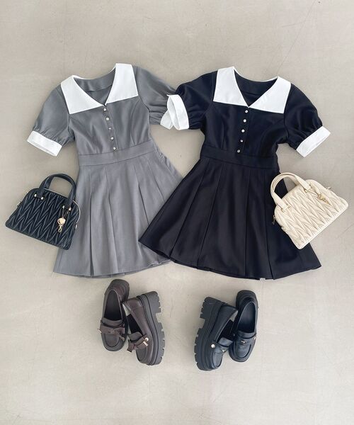 MAJESTIC LEGON（マジェスティックレゴン）の「衿配色ミニワンピース（ワンピース・レディース・グレー/ブラック・MEDIUM）」の2枚目の写真