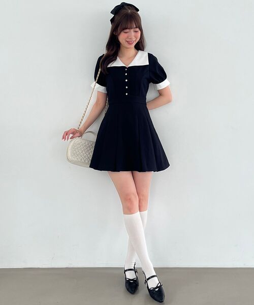 MAJESTIC LEGON（マジェスティックレゴン）の「衿配色ミニワンピース（ワンピース・レディース・グレー/ブラック・MEDIUM）」の21枚目の写真