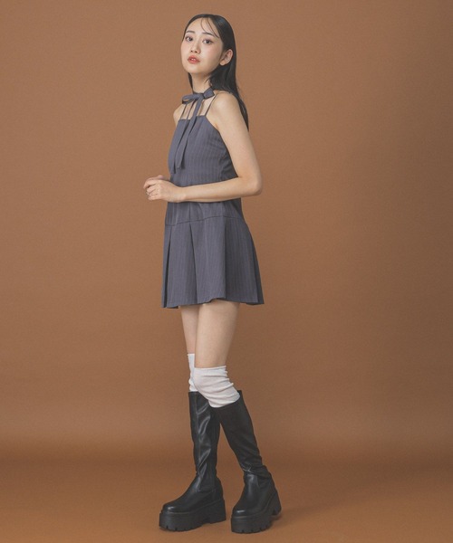 3.3 Field Trip （3.3フィールドトリップ）の「3.3 Field Trip／タイ付きプリーツキャミワンピース（ワンピース・レディース・グレー/ブラウン/ネイビー・FREE）」の4枚目の写真