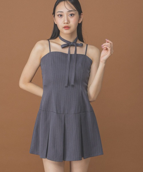 3.3 Field Trip （3.3フィールドトリップ）の「3.3 Field Trip／タイ付きプリーツキャミワンピース（ワンピース・レディース・グレー/ブラウン/ネイビー・FREE）」の6枚目の写真
