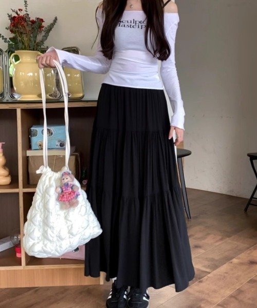 shyam inspiration(シャムインスピレーション)の「ふんわり マキシロング ドレープスカート(スカート・レディース・ホワイト/ピンク/ブラック・M/L)」の9枚目の写真