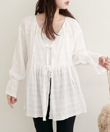 【WEB限定】モールボーダーペプラムブラウス