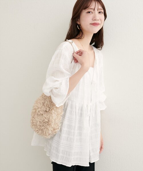 natural couture(ナチュラルクチュール)の「【WEB限定】モールボーダーペプラムブラウス(シャツ/ブラウス・レディース・ブラウン/レッド系その他/ブラック/オフホワイト・FREE)」の8枚目の写真
