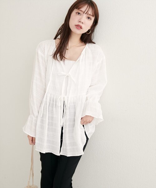 natural couture(ナチュラルクチュール)の「【WEB限定】モールボーダーペプラムブラウス(シャツ/ブラウス・レディース・ブラウン/レッド系その他/ブラック/オフホワイト・FREE)」の9枚目の写真