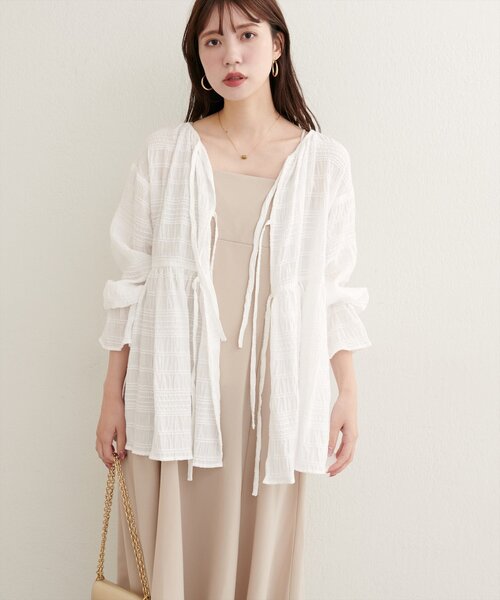 natural couture(ナチュラルクチュール)の「【WEB限定】モールボーダーペプラムブラウス(シャツ/ブラウス・レディース・ブラウン/レッド系その他/ブラック/オフホワイト・FREE)」の12枚目の写真