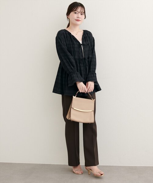 natural couture(ナチュラルクチュール)の「【WEB限定】モールボーダーペプラムブラウス(シャツ/ブラウス・レディース・ブラウン/レッド系その他/ブラック/オフホワイト・FREE)」の18枚目の写真