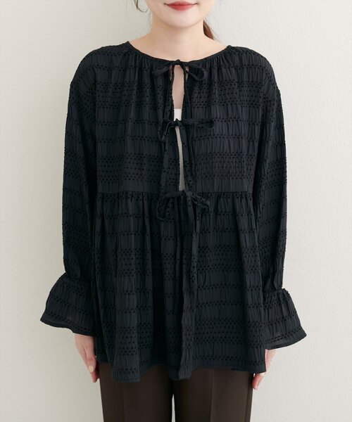 natural couture(ナチュラルクチュール)の「【WEB限定】モールボーダーペプラムブラウス(シャツ/ブラウス・レディース・ブラウン/レッド系その他/ブラック/オフホワイト・FREE)」の20枚目の写真