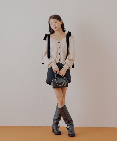 セール】ポケット付き肩リボンルーズニットカーディガン（カーディガン