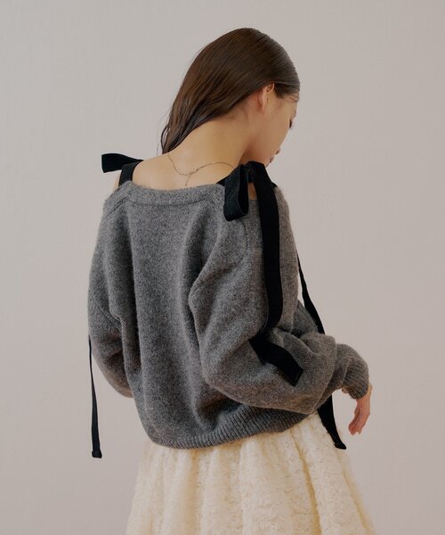 セール】ポケット付き肩リボンルーズニットカーディガン（カーディガン