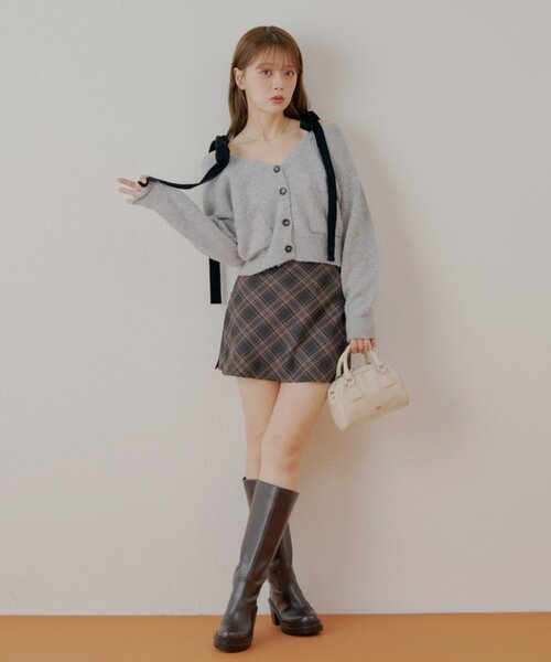 セール】ポケット付き肩リボンルーズニットカーディガン（カーディガン