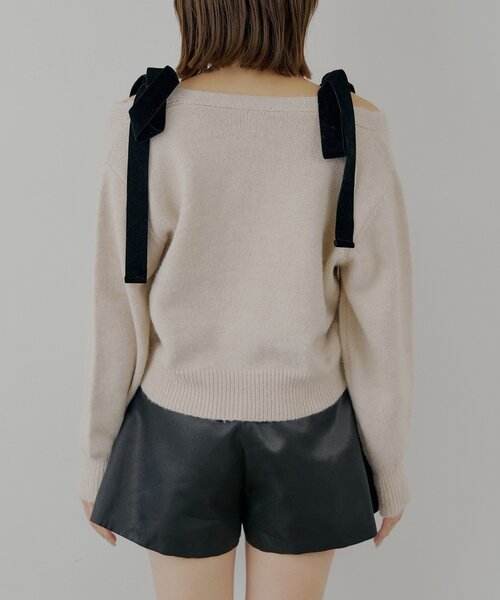 セール】ポケット付き肩リボンルーズニットカーディガン（カーディガン